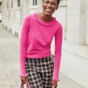Boden Bernadette Ruffle Trim & Wool Blend Pink Sweater